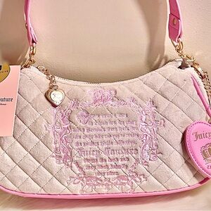 Juicy Couture Pale Pink Quilted Shoulder Bag with Bright Pink Trim